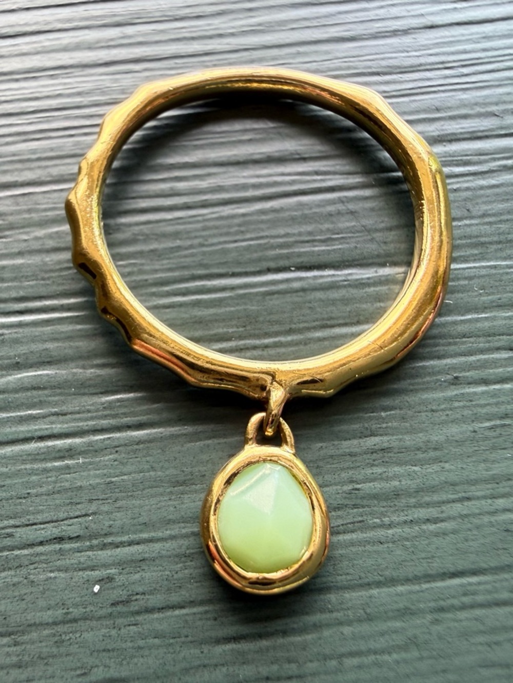 Monica Vinader Siren Charm Ring 18k Yellow Gold Vermeil Chrysophrase Size 7.5